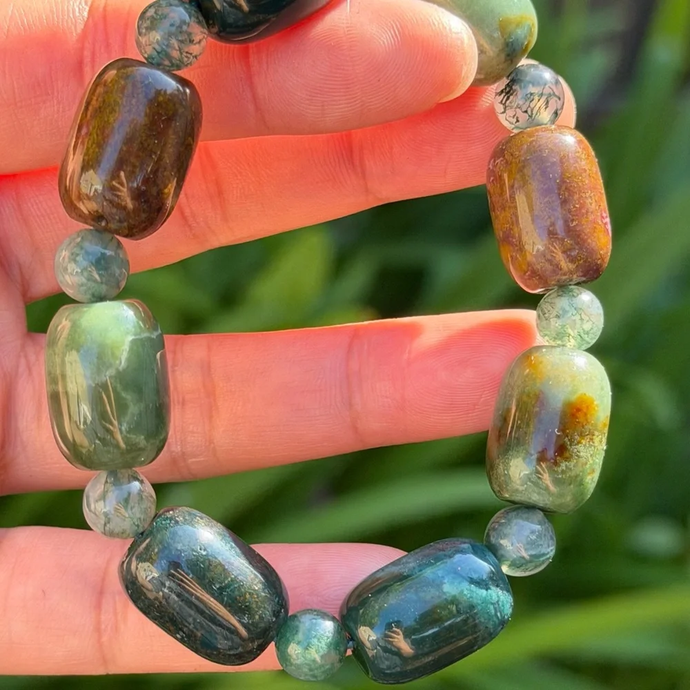 13mm stretchable‎ barrel shape ocean jasper bracelet 0377